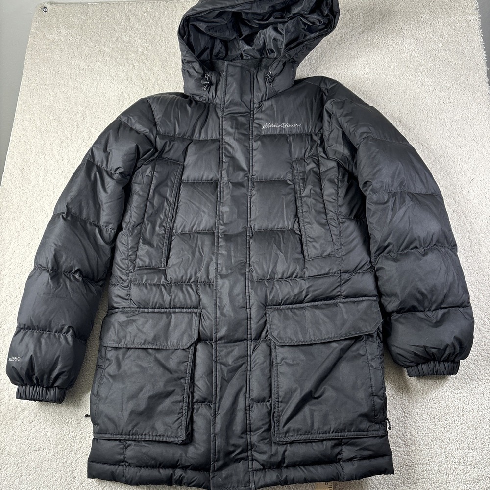 Eddie Bauer Goose Down Puffer Jacket Men's Small Black EB550 Parka Winter‎ Coat